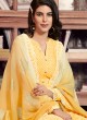 Faux Crepe Designer Straight Suit in Yellow