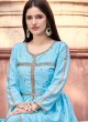 Faux Crepe Fancy Blue Designer Pakistani Salwar Suit