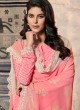 Faux Crepe Peach Designer Straight Suit