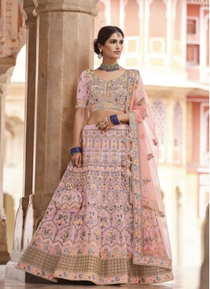 Faux Crepe Sequins Pink Lehenga Choli