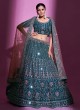 Teal Faux Crepe Heavy Embroidered Lehenga Choli