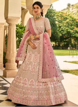 Faux Crepe Thread Lehenga Choli in Pink