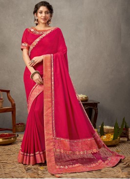 Faux Georgette Designer Saree in Rani