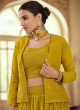 Faux Georgette Sequins Mustard Lehenga Choli