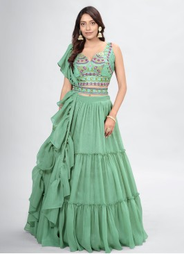 Festive Pista Green Color Lehenga Choli For Women