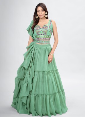 Festive Pista Green Color Lehenga Choli For Women