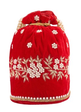 Festive Red Potli Bag In Velvet