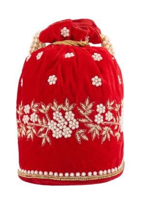 Festive Red Potli Bag In Velvet