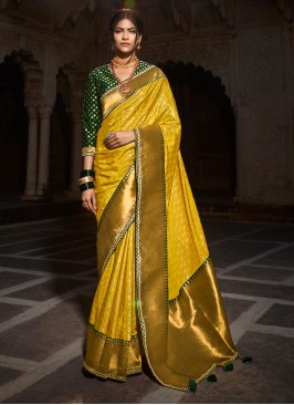 Festive Wear Art Silk Yellow And Green Saree