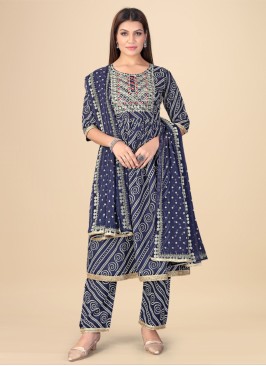 Festive Wear Bandhani Printed Blue Salwar Suit
