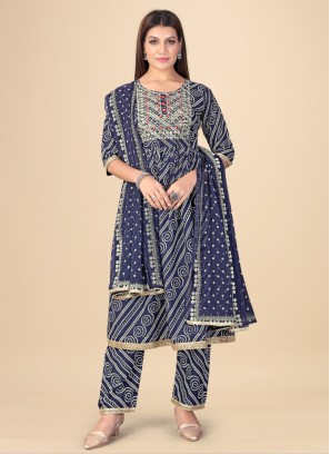 Festive Wear Bandhani Printed Blue Salwar Suit