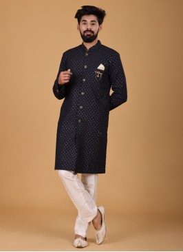 Festive Wear Black And Cream Indowestern