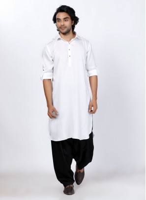 Festive Wear Black And White Pathani Suit