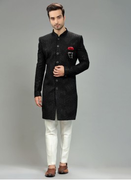 Festive Wear Black Indowestern In Silk