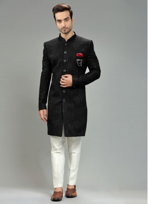 Festive Wear Black Indowestern In Silk