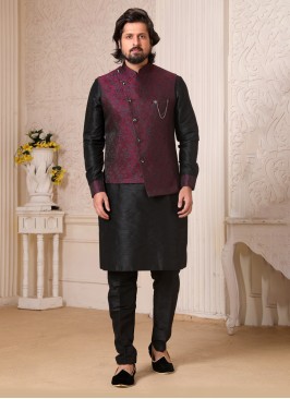 Festive Wear Black Nehru Jacket Set