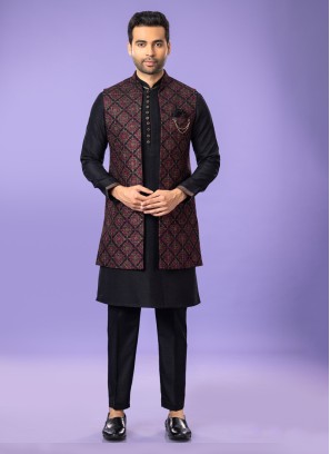 Festive Wear Black Nehru Jacket Set