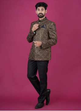 Festive Wear Black Thread Embroidered Jodhpuri Suit For Men