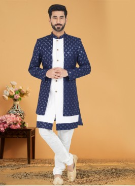 Festive Wear Blue Jacket Style Indowestern