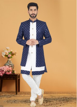 Festive Wear Blue Jacket Style Indowestern