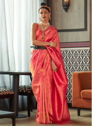 Festive Wear Coral Silk Saree