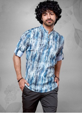 Festive Wear Cotton Printed Short Kurta