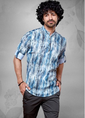 Festive Wear Cotton Printed Short Kurta