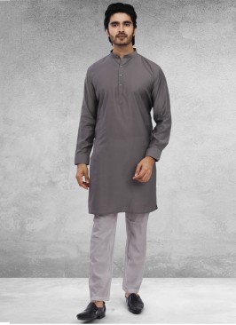 Festive Wear Cotton Silk Kurta In Grey Color