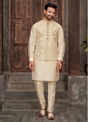 Festive Wear Dark Beige Nehru Jacket Set