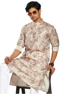 Festive Wear Dark Beige Printed Kurta In Cotton