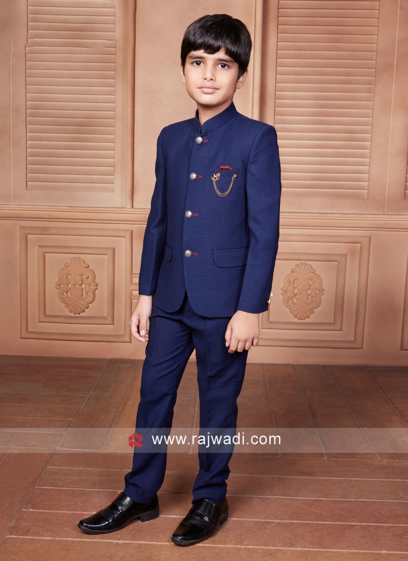 Festive Wear Dark Blue Jodhpuri Suit In Cotton Silk