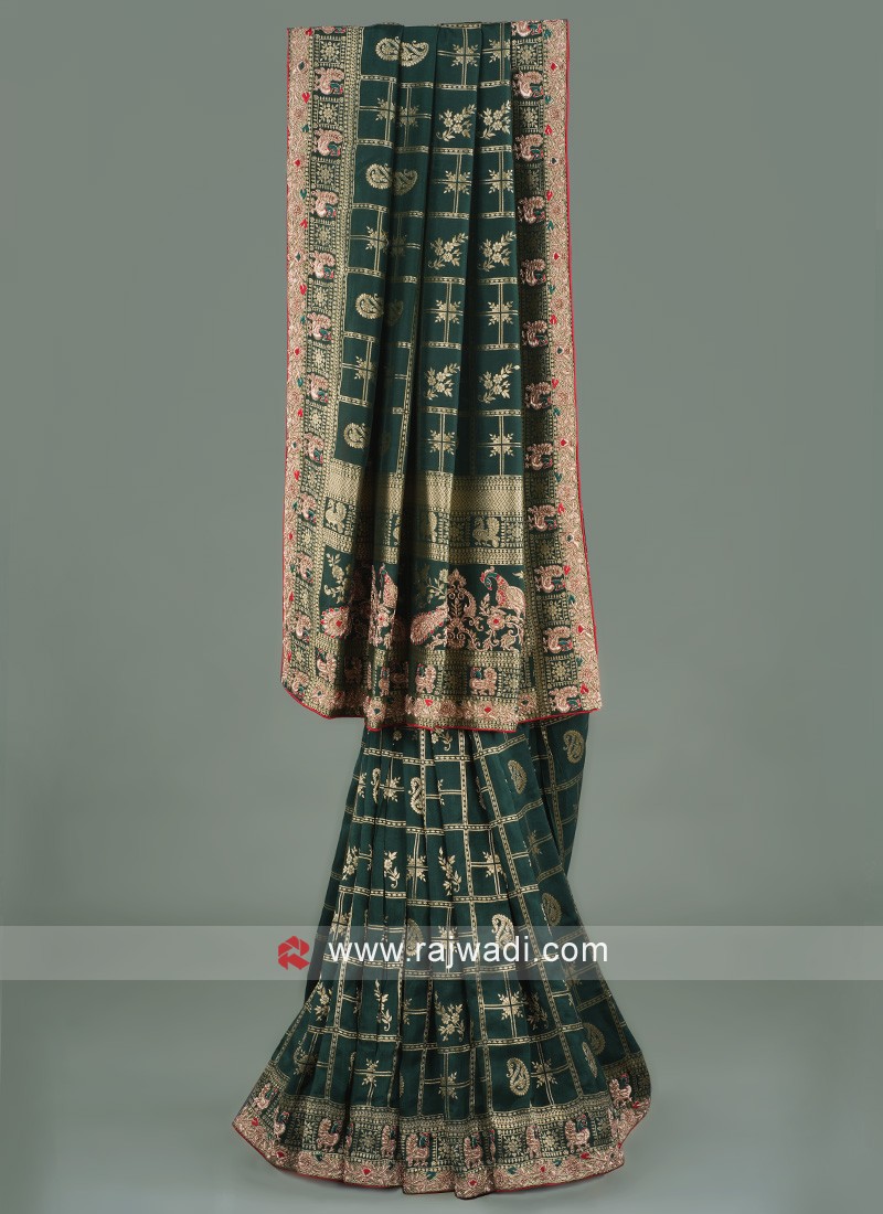 Festive Wear Dark Green Banarasi Silk Saree