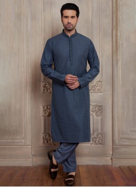 Festive Wear Dark Grey Kurta Pajama,