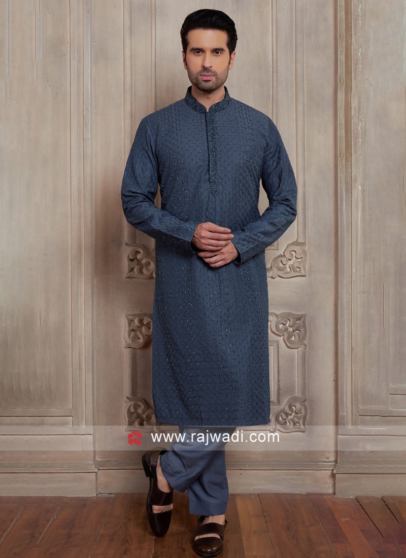 Festive Wear Dark Grey Kurta Pajama