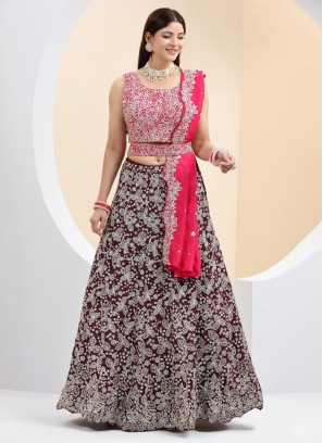 Buy Alluring Rani Pink Mirror Work Rajwadi Silk Bridesmaid Lehenga