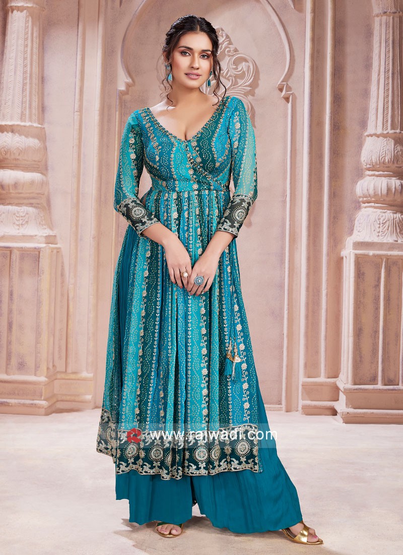 Traditional peacock blue silk salwar suit - G3-WSS40352 | G3fashion.com