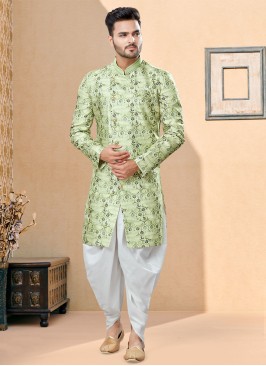 Festive Wear Digital Printed Light Green Indowestern Set