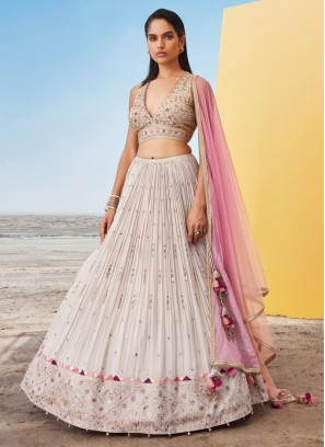 Designer Ivory Georgette Embroidered Lehenga Choli