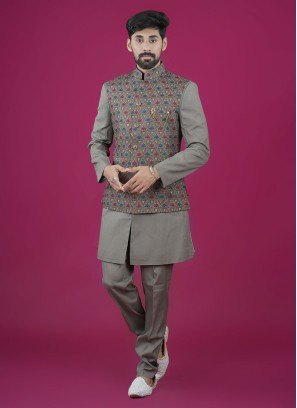 Festive Wear Embroidered Nehru Jacket Set