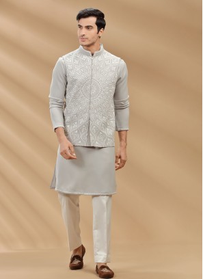 Festive Wear Embroidered Nehru Jacket Set