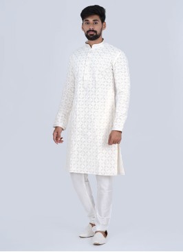 Festive Wear Fancy Cream Kurta Pajama