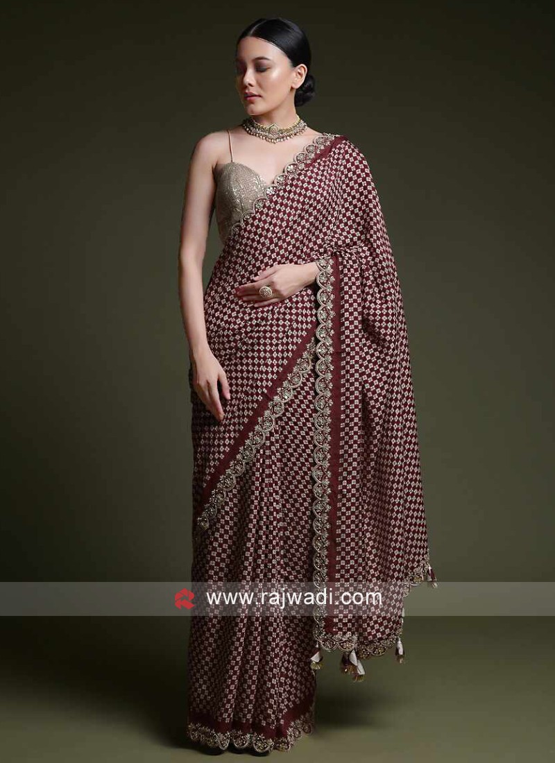 Silver Jori Border Maroon Linen Saree Silver Jori Pallu - Angoshobha -  3525045