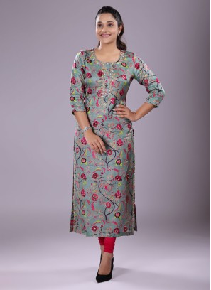 Festive Wear Sea Green Gajji Silk Kurti