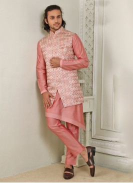 Festive Wear Gajri Pink Nehru Jacket Set