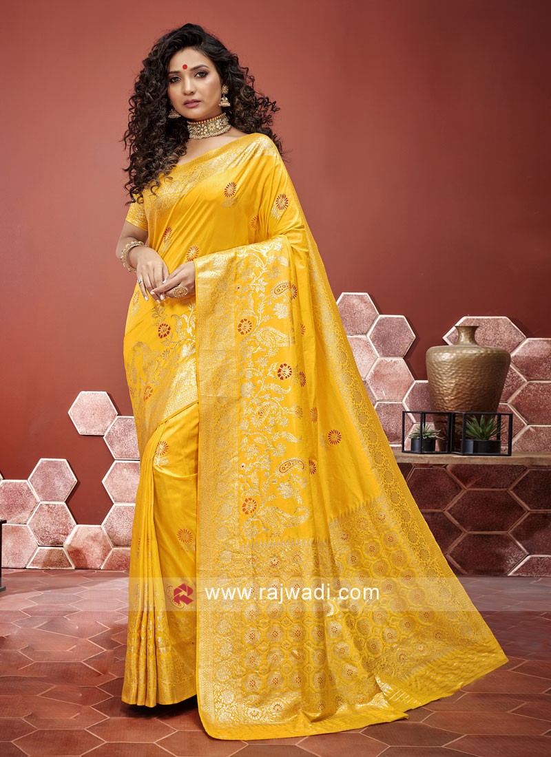 Festive Wear Golden Yellow Saree