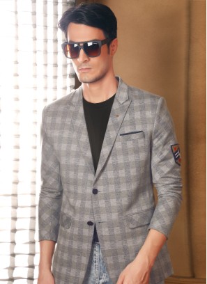 Festive Wear Grey Blazer For Men