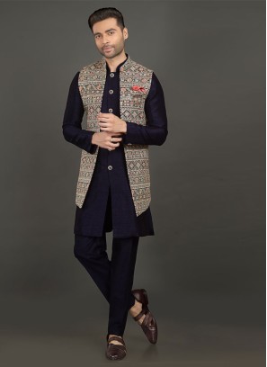 Festive Wear Indowestern In Navy Blue Color