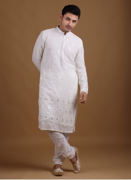 Festive Wear Kurta Pajama In White Color