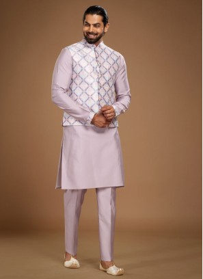 Festive Wear Lavender Color Nehru Jacket Set
