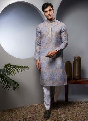 Festive Wear Light Blue Kurta Pajama For Men